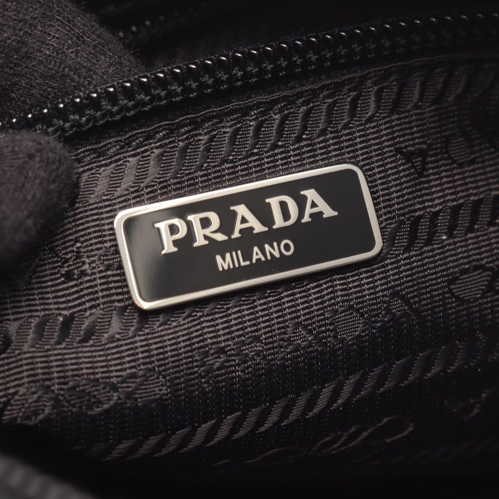 Prada Pouch Black Nylon Saffiano Leather Metal Applique — view 4