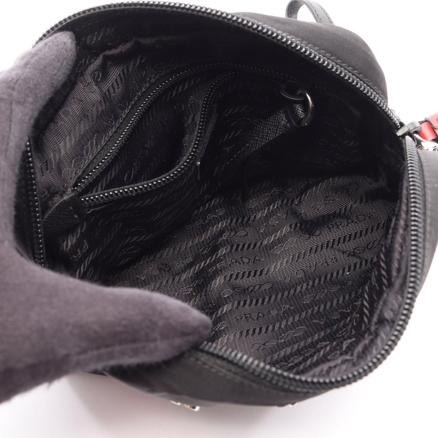 Prada Pouch Black Nylon Saffiano Leather Metal Applique — view 3