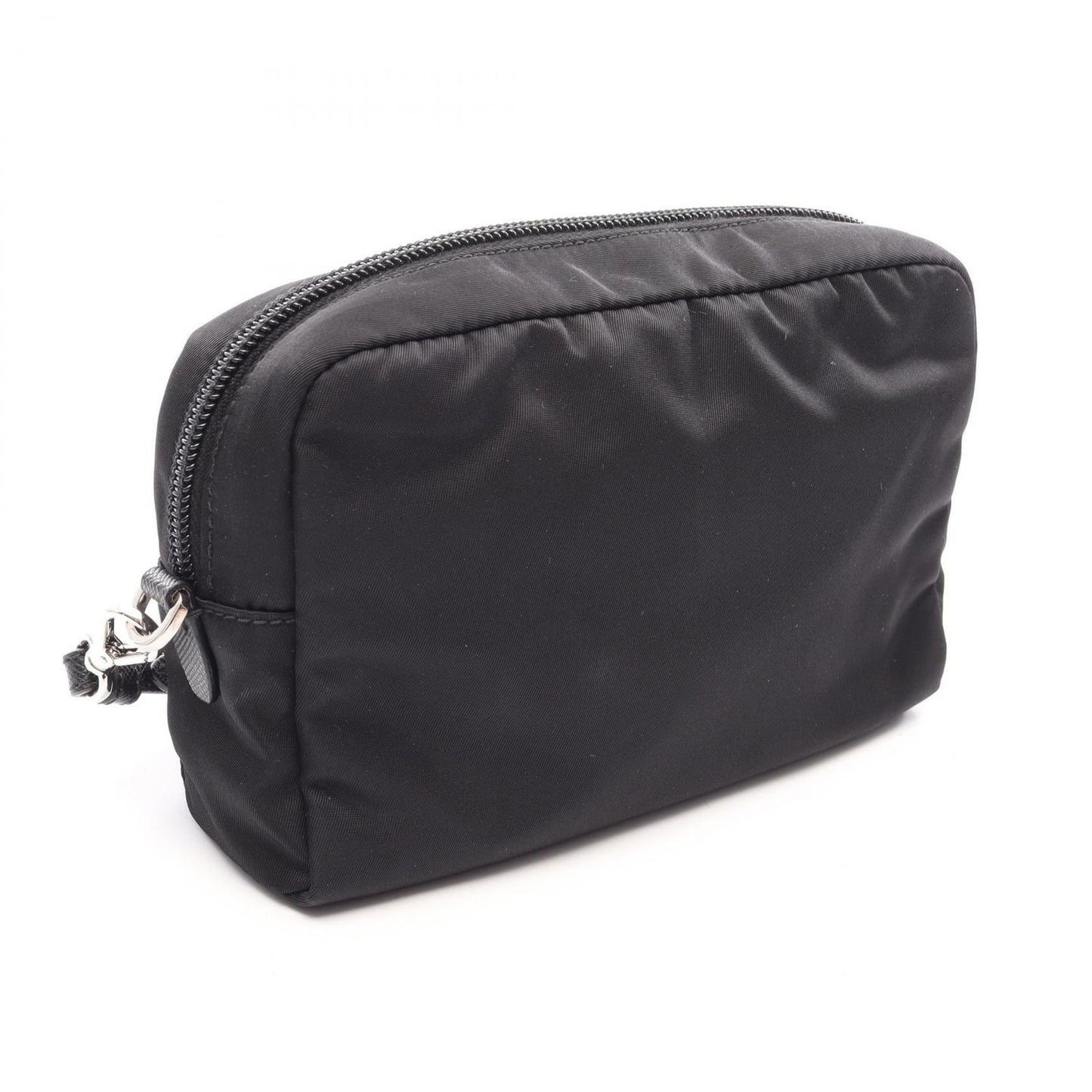 Prada Pouch Black Nylon Saffiano Leather Metal Applique — view 2