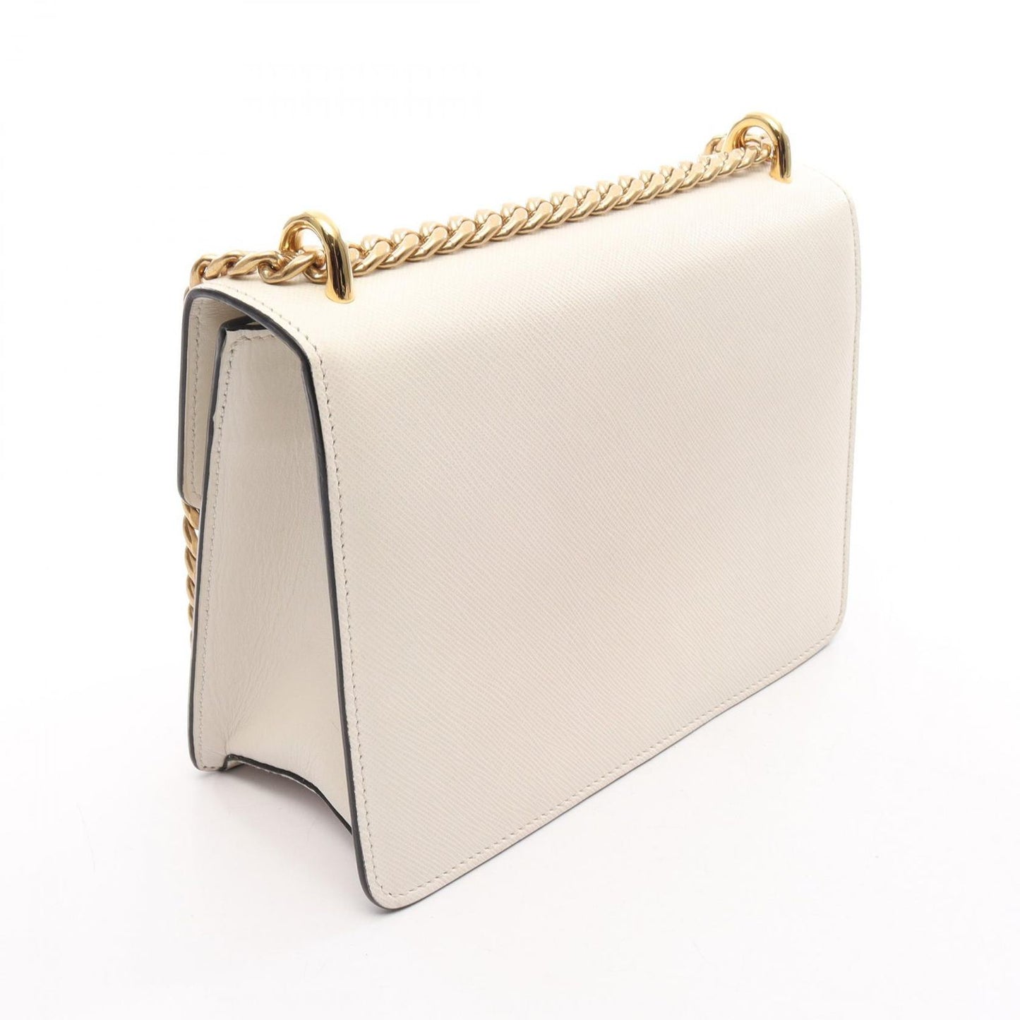 Prada Shoulder Bag White Saffiano Leather Triangle Logo Chain — view 2