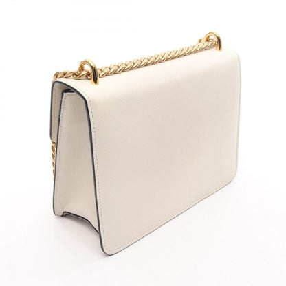 Prada Shoulder Bag White Saffiano Leather Triangle Logo Chain — view 2