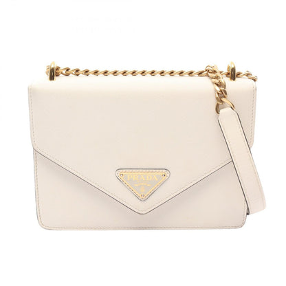 Prada Shoulder Bag White Saffiano Leather Triangle Logo Chain