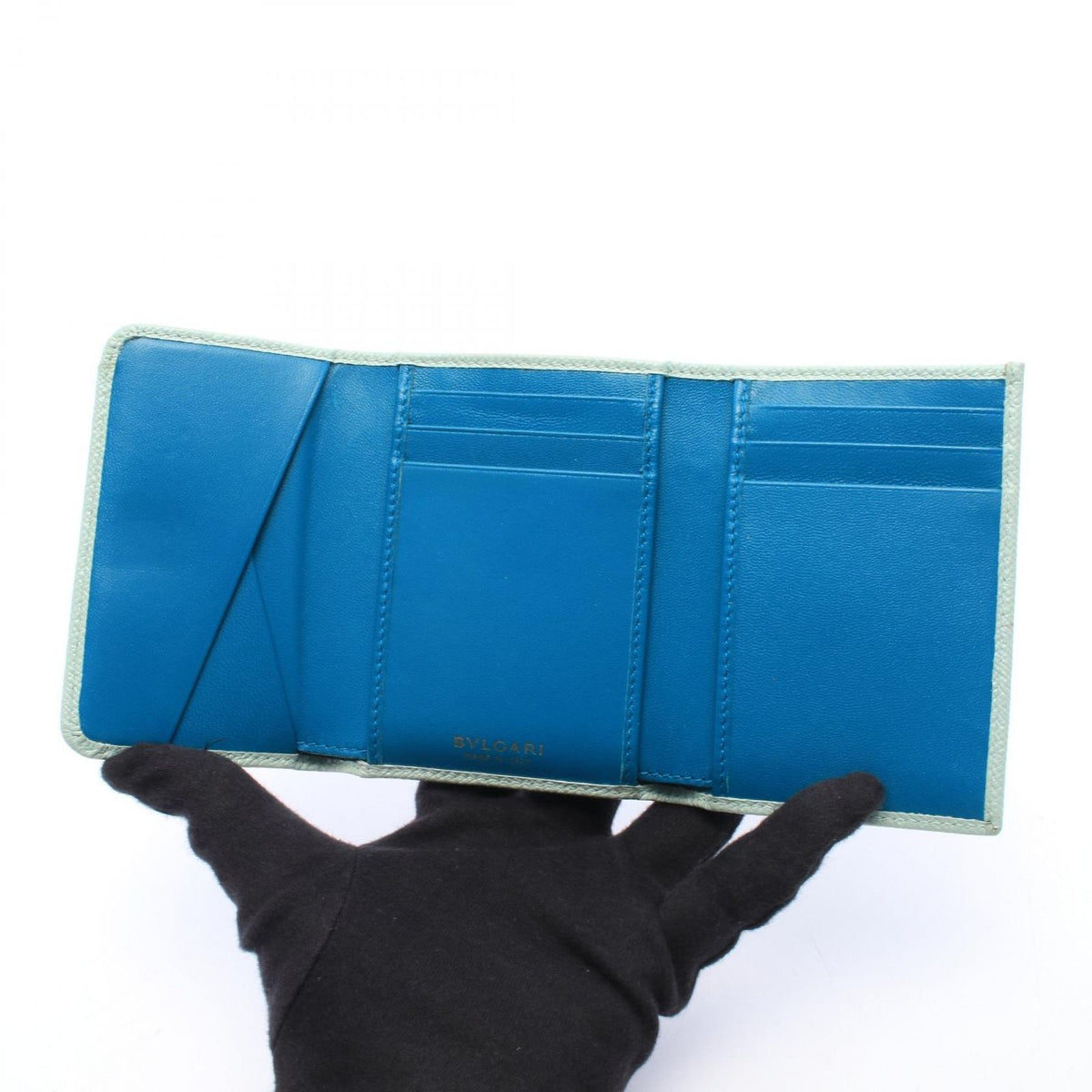 Bvlgari Trifold Wallet Light Blue Leather — view 3