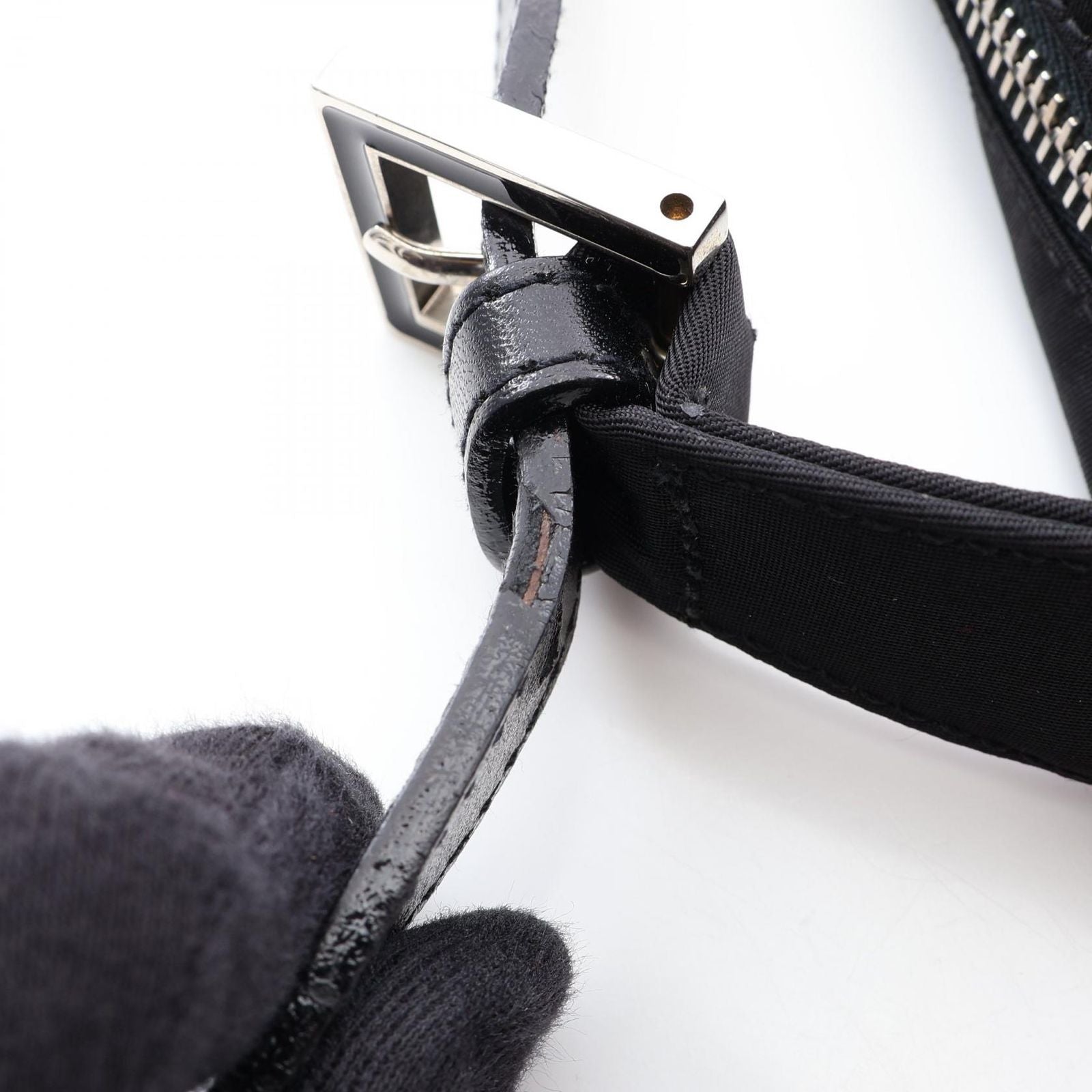Fendi Shoulder Bag Zucca Black Nylon Leather FF Logo — view 6
