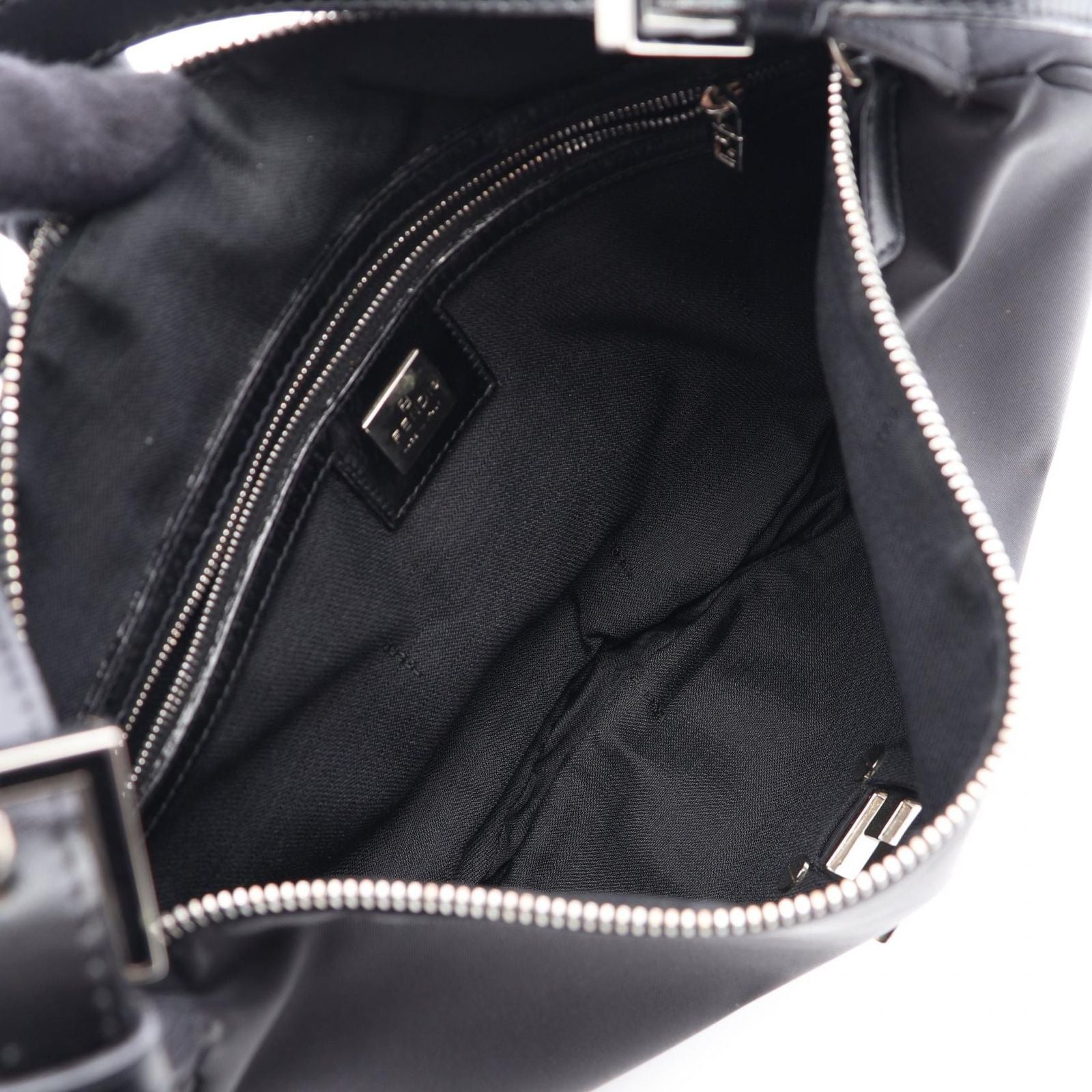 Fendi Shoulder Bag Zucca Black Nylon Leather FF Logo — view 3