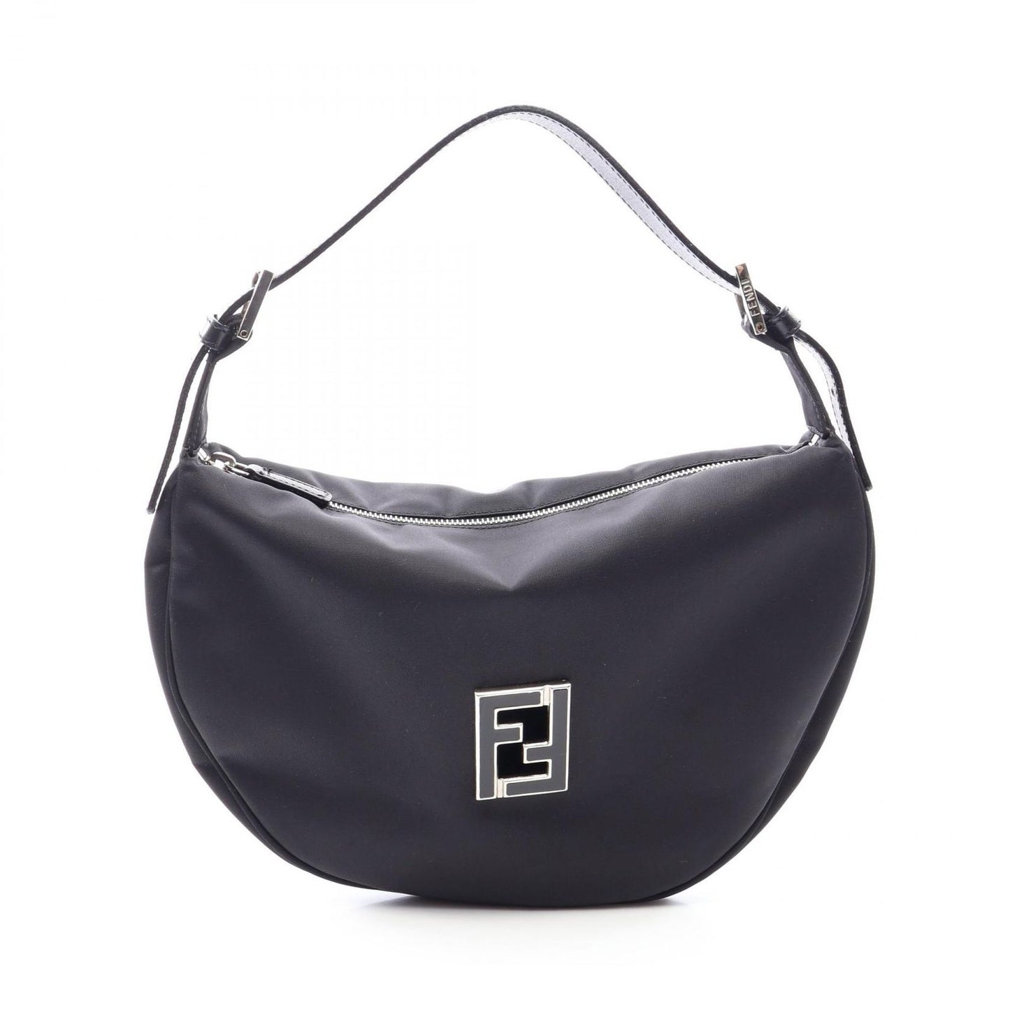 Fendi Shoulder Bag Zucca Black Nylon Leather FF Logo