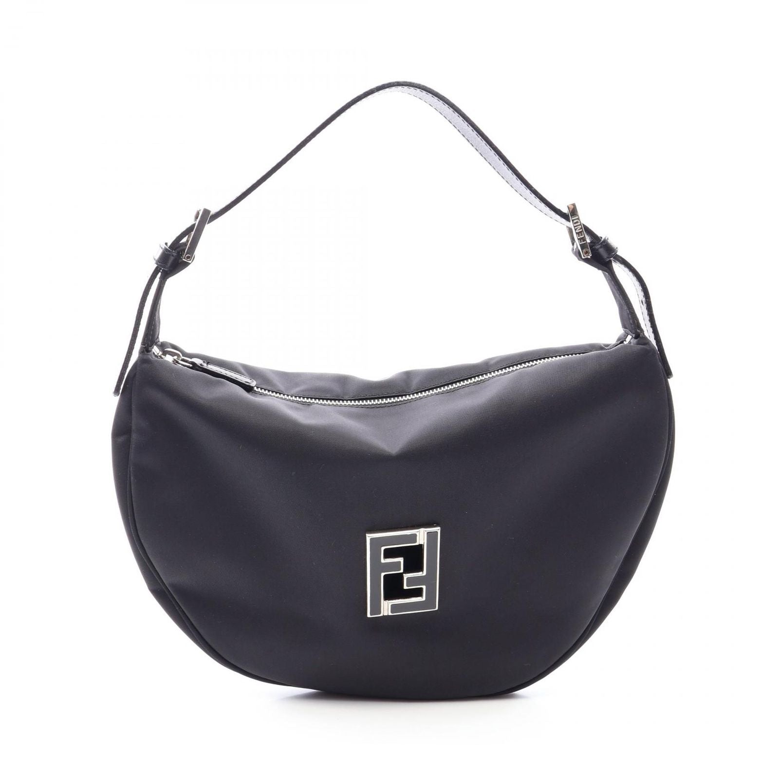Fendi Shoulder Bag Zucca Black Nylon Leather FF Logo