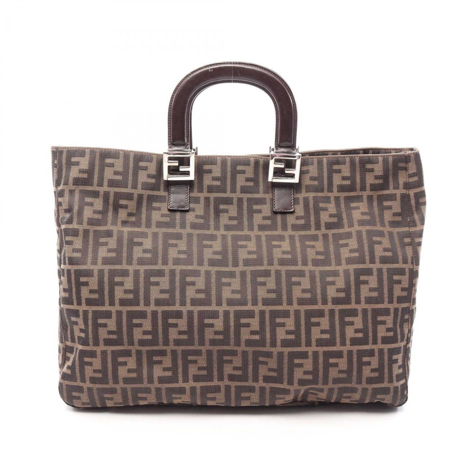 Fendi Tote Bag Zucca Brown Black Canvas Leather