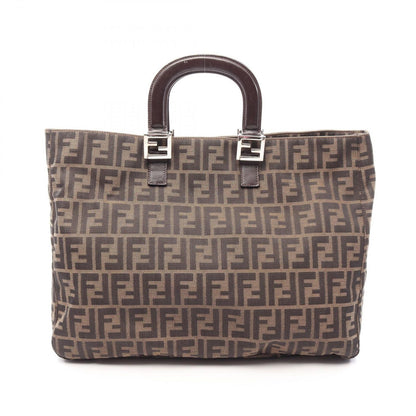 Fendi Tote Bag Zucca Brown Black Canvas Leather