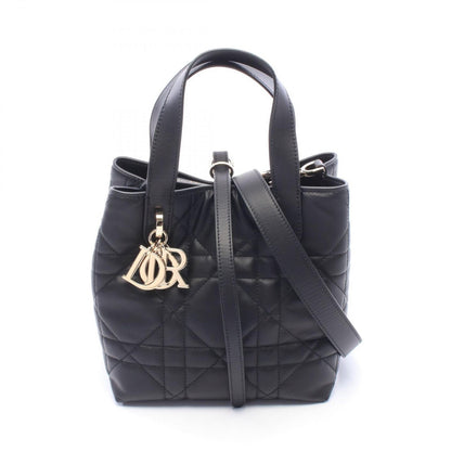 Dior Handbag Toujours Vertical Tote Small Macro Cannage 2-Way Black Leather