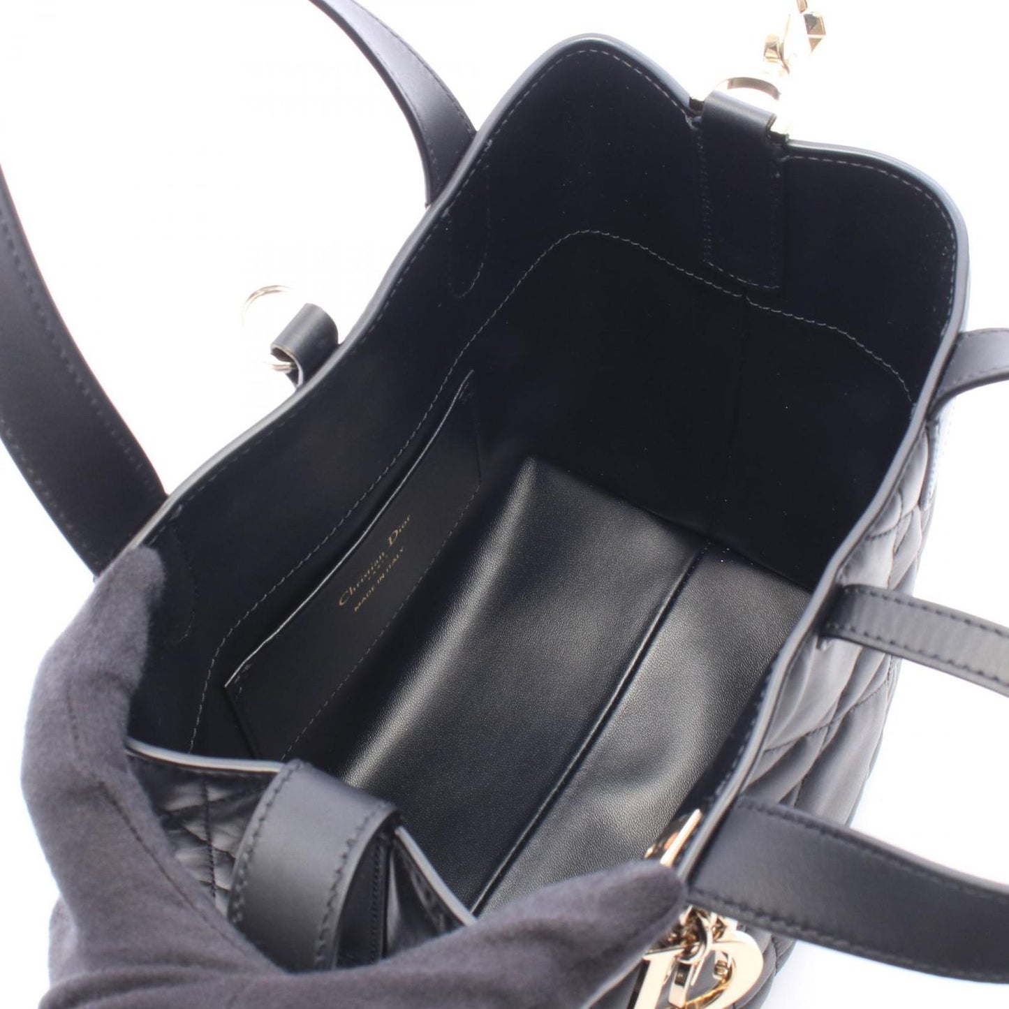 Dior Handbag Toujours Vertical Tote Small Macro Cannage 2-Way Black Leather — view 3