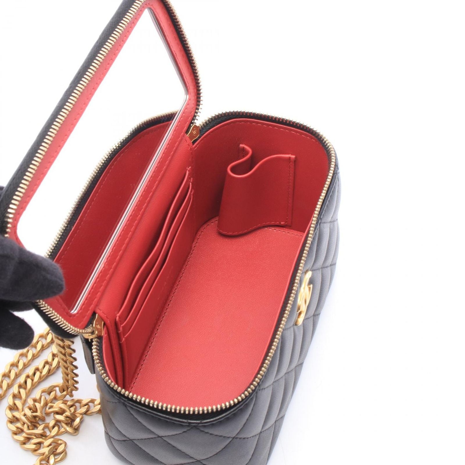 Chanel Shoulder Bag Quilted Vanity Black Lambskin Chain — view 3
