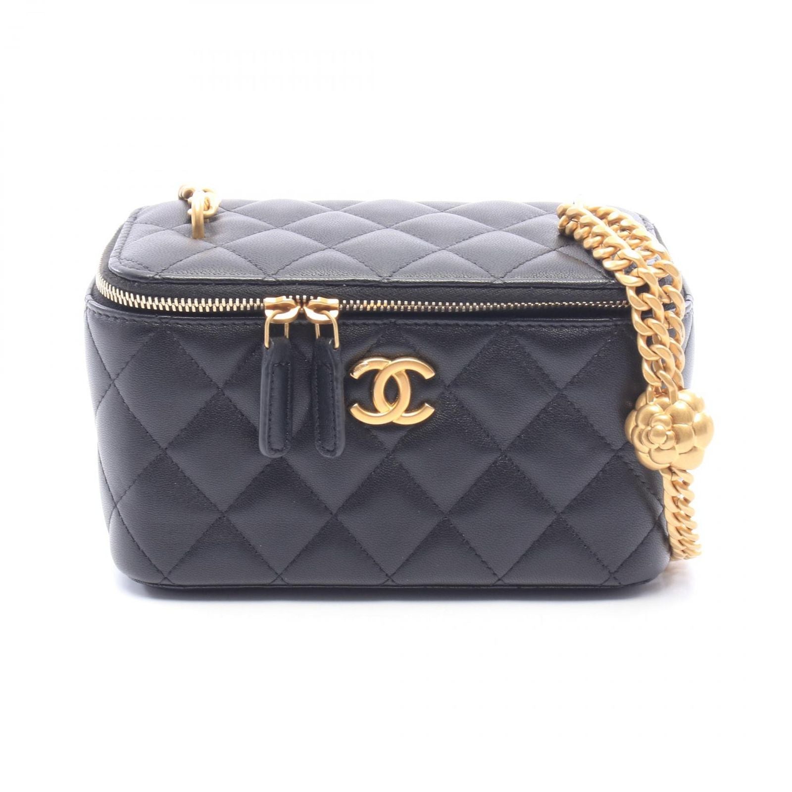 Chanel Shoulder Bag Quilted Vanity Black Lambskin Chain