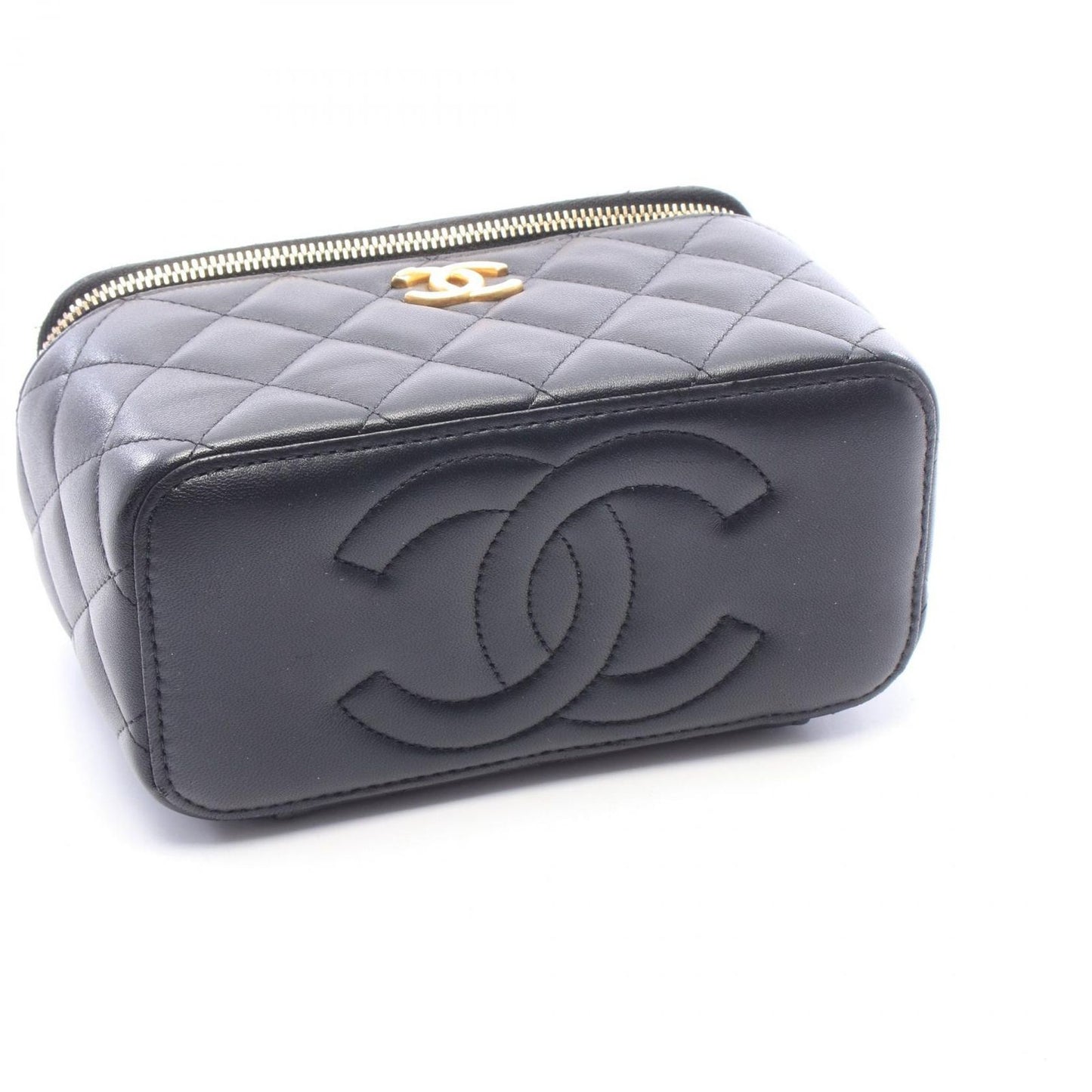Chanel Shoulder Bag Quilted Vanity Black Lambskin Chain — view 7