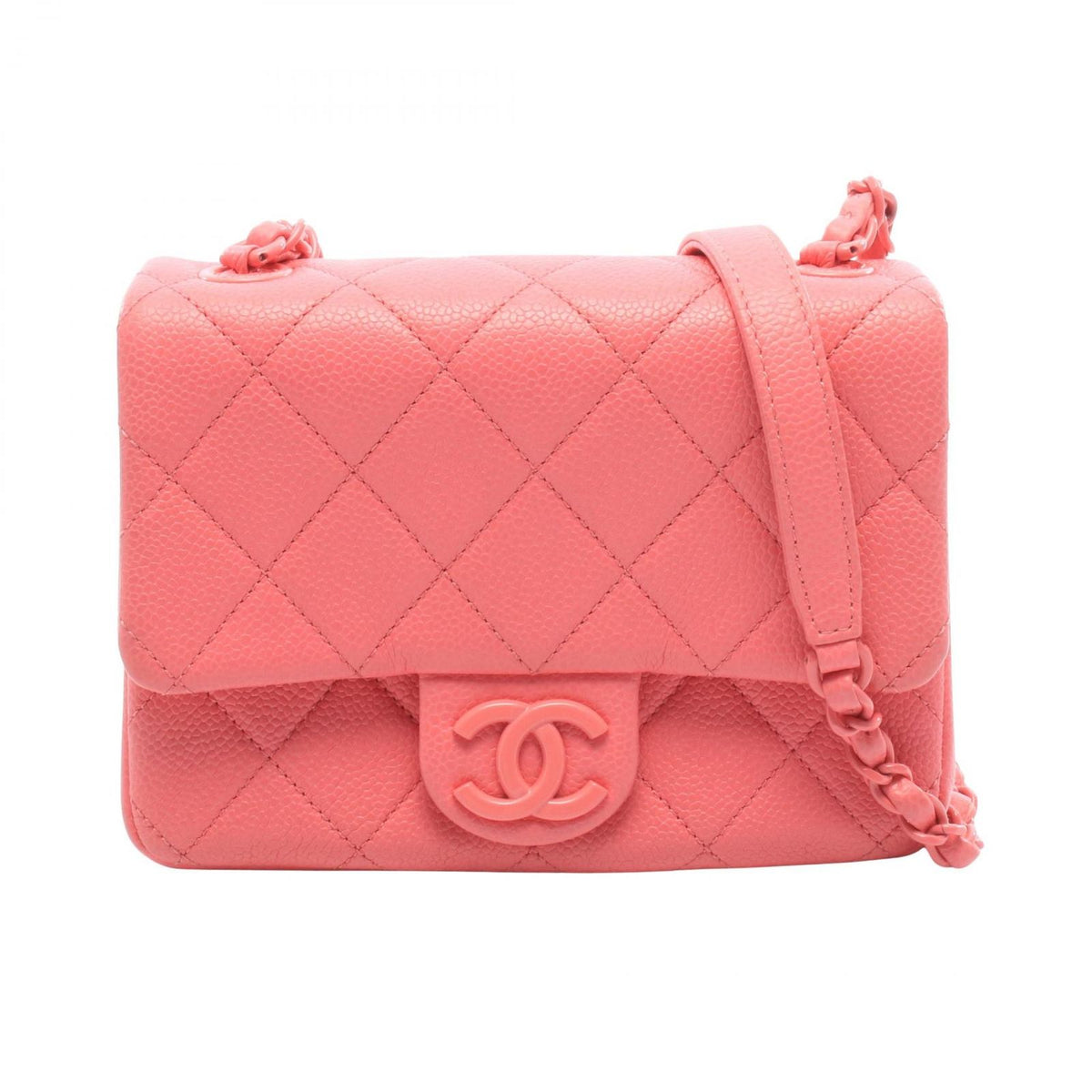 Chanel Shoulder Bag Mini Quilted Pink Caviar Leather Chain