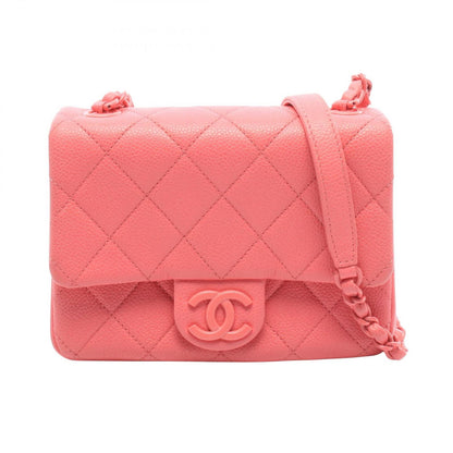 Chanel Shoulder Bag Mini Quilted Pink Caviar Leather Chain