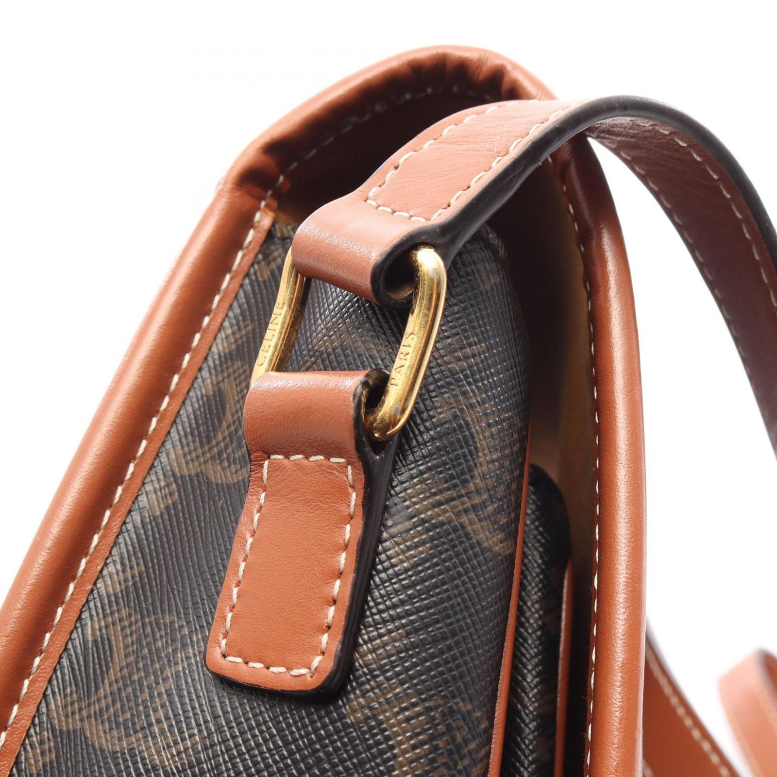 Celine Shoulder Bag Folco Triomphe Brown Black Canvas Leather — view 6