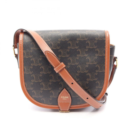 Celine Shoulder Bag Folco Triomphe Brown Black Canvas Leather