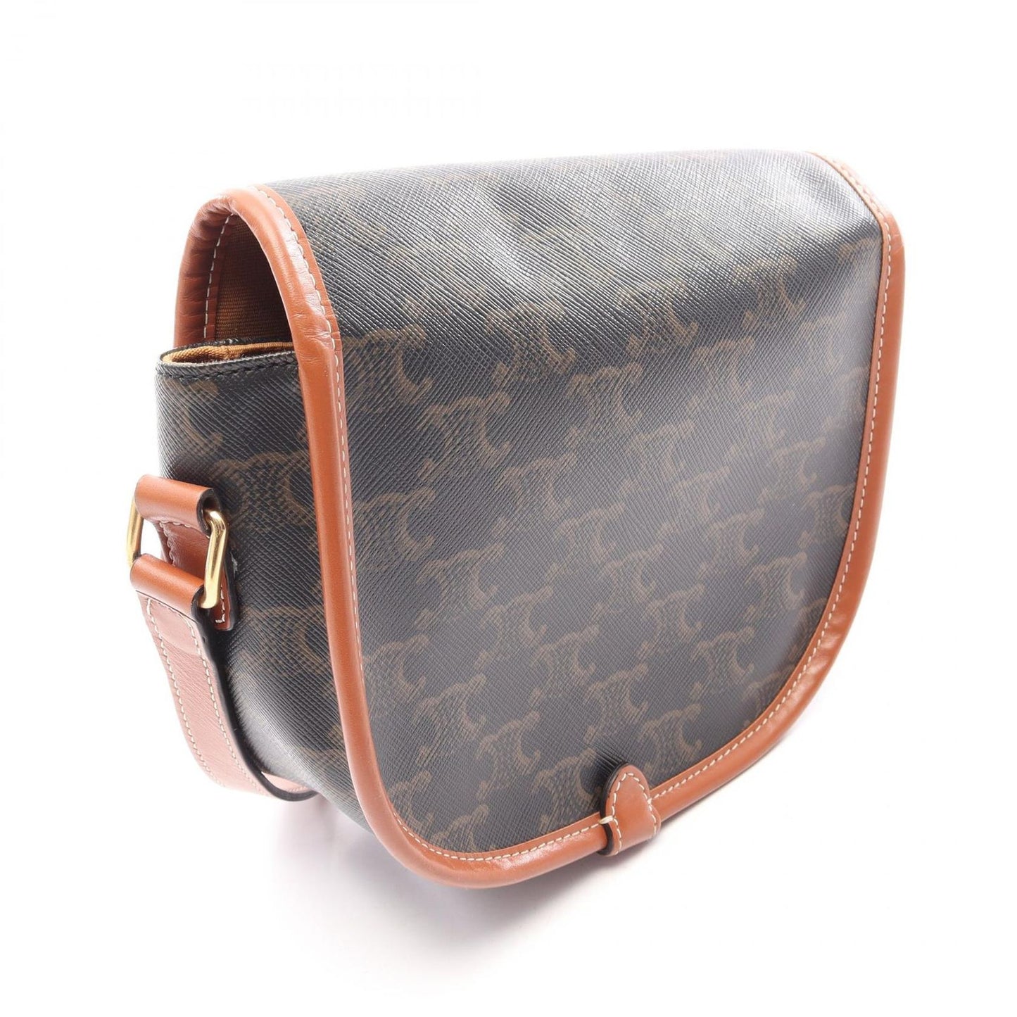 Celine Shoulder Bag Folco Triomphe Brown Black Canvas Leather — view 2