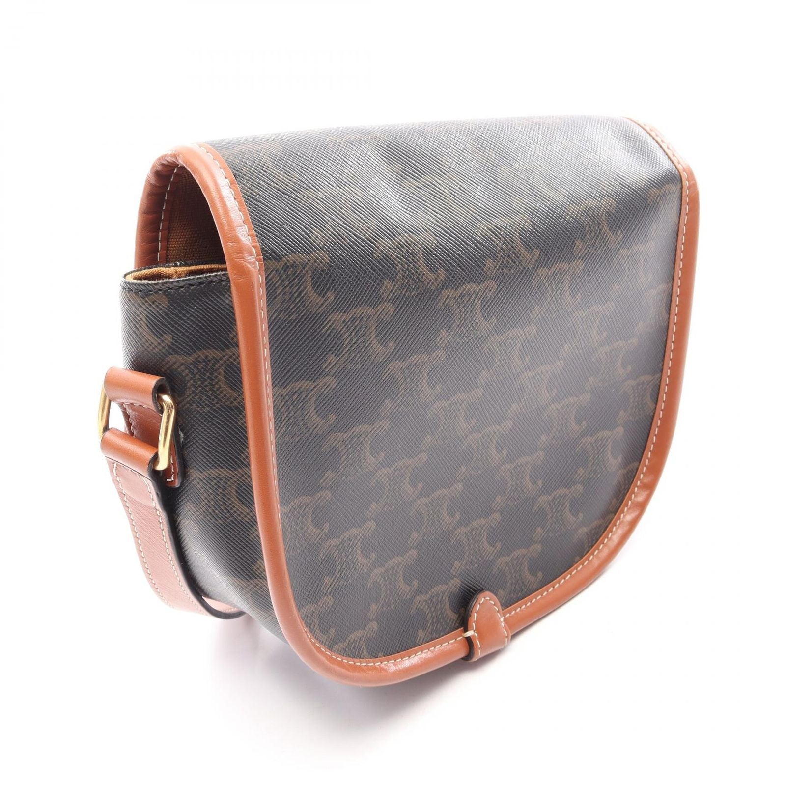 Celine Shoulder Bag Folco Triomphe Brown Black Canvas Leather — view 2