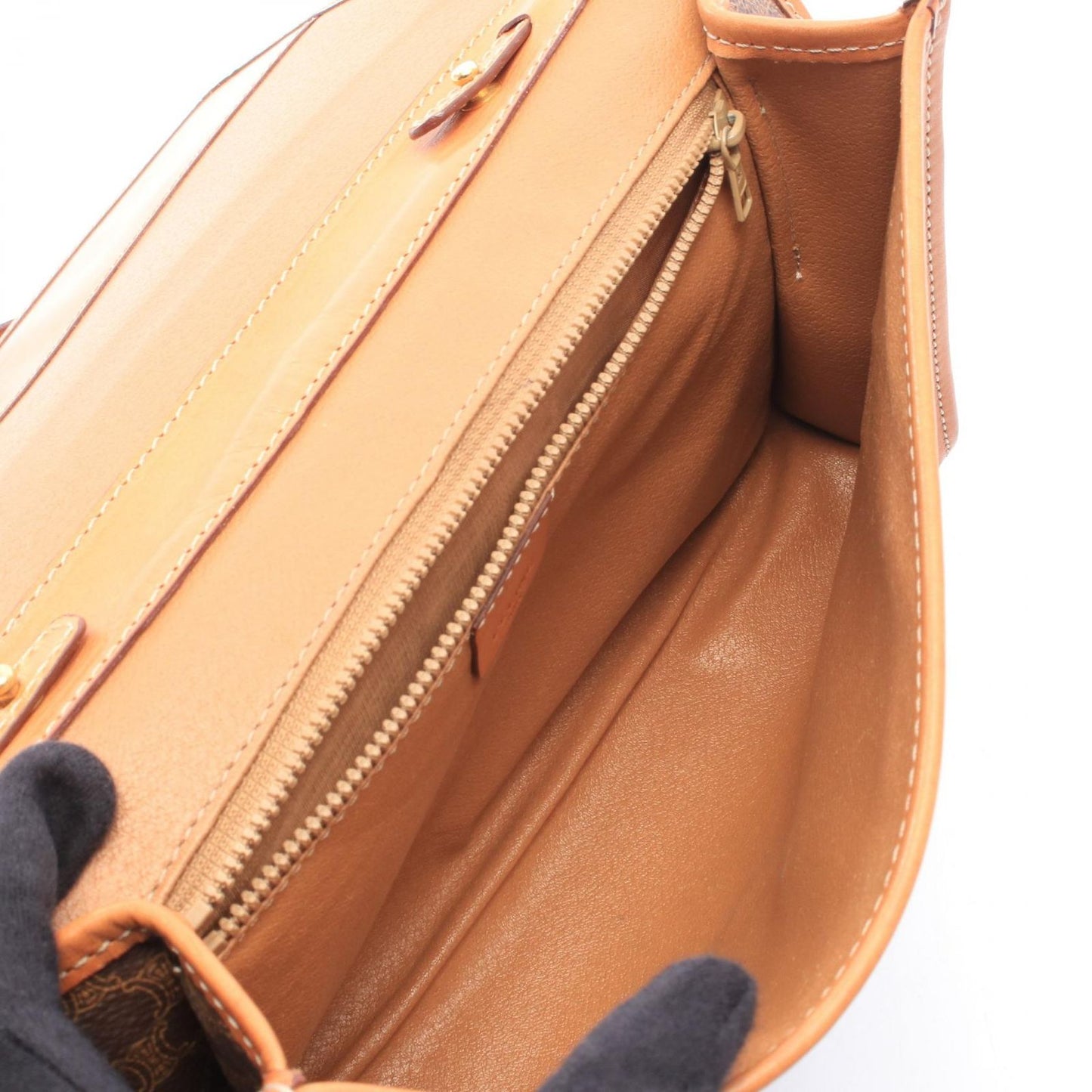 Celine Shoulder Bag Macadam Brown Dark Canvas Leather — view 3