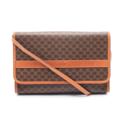 Celine Shoulder Bag Macadam Brown Dark Canvas Leather