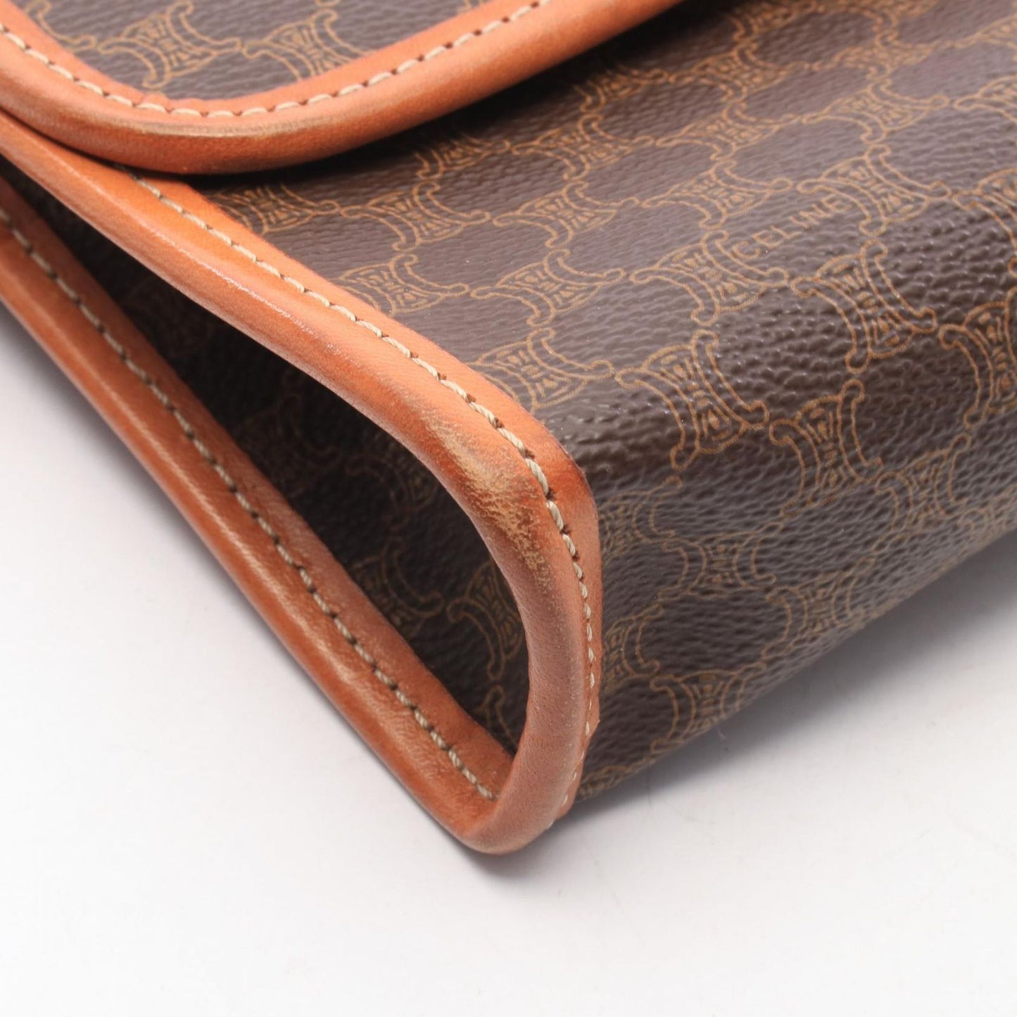 Celine Shoulder Bag Macadam Brown Dark Canvas Leather — view 6