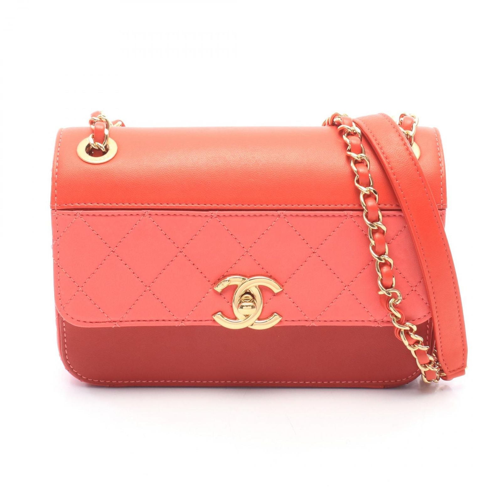 Chanel Shoulder Bag Quilted Small Red Pink Leather Chain