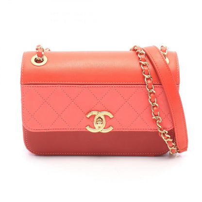 Chanel Shoulder Bag Quilted Small Red Pink Leather Chain