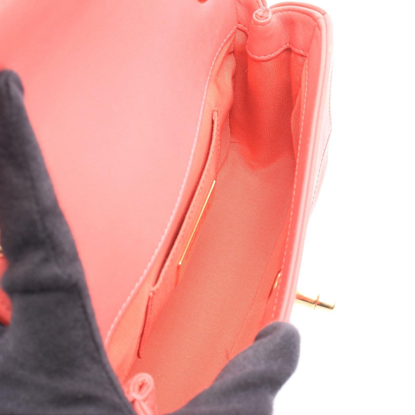 Chanel Shoulder Bag Quilted Small Red Pink Leather Chain — view 3