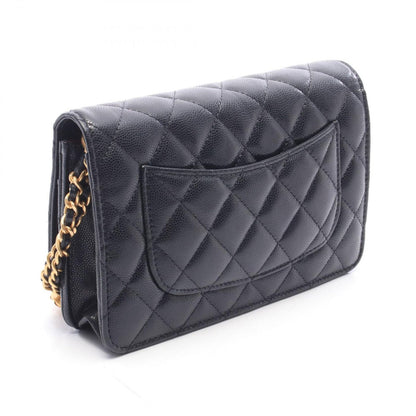 Chanel Shoulder Bag Quilted Black Caviar Leather Chain Wallet — view 2