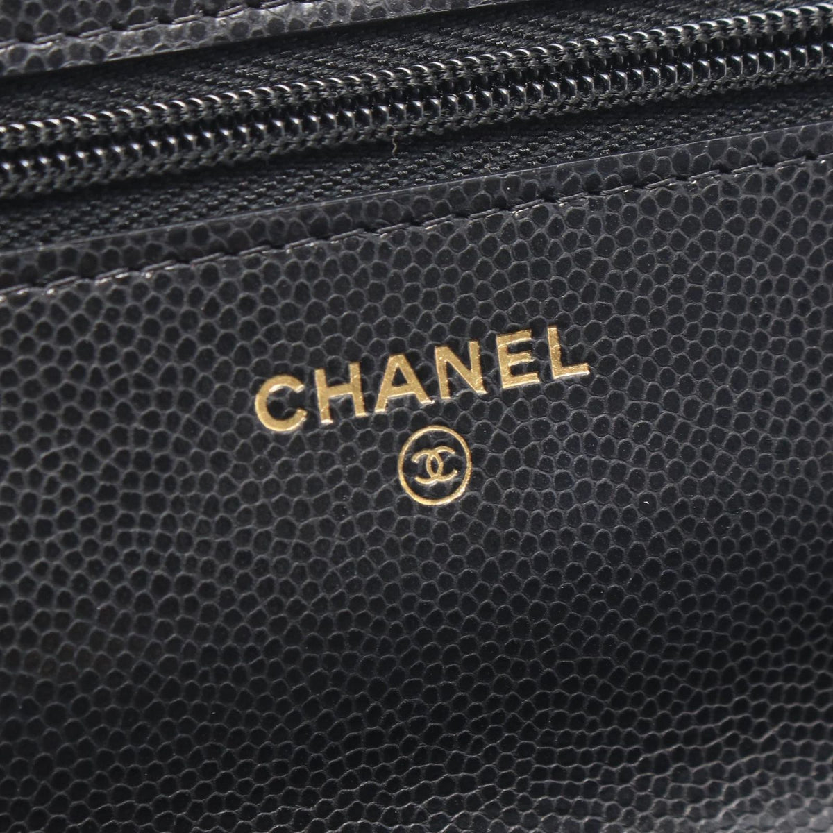 Chanel Shoulder Bag Quilted Black Caviar Leather Chain Wallet — view 4