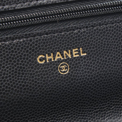 Chanel Shoulder Bag Quilted Black Caviar Leather Chain Wallet — view 4