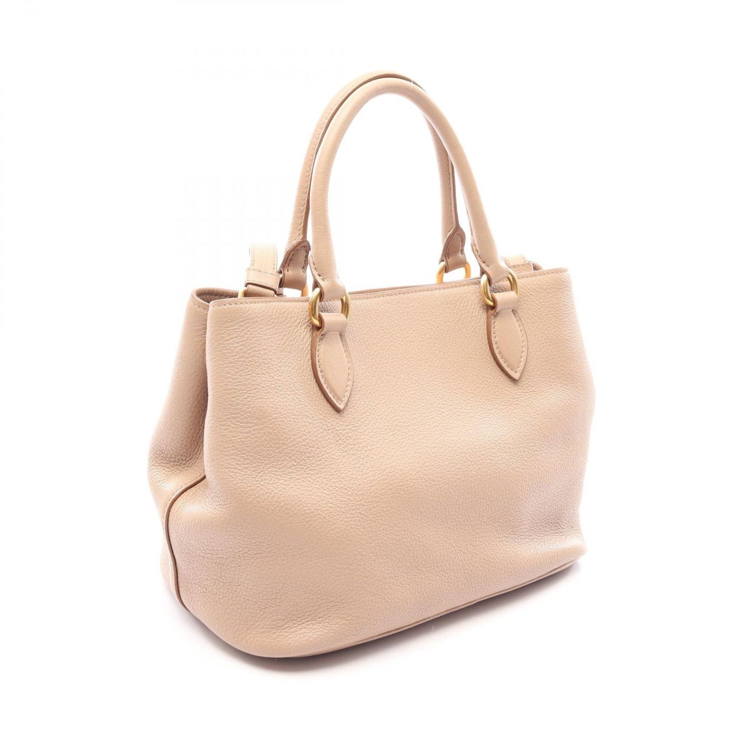 Prada Handbag Pink Beige Leather Metal Logo 2-Way Tote — view 2