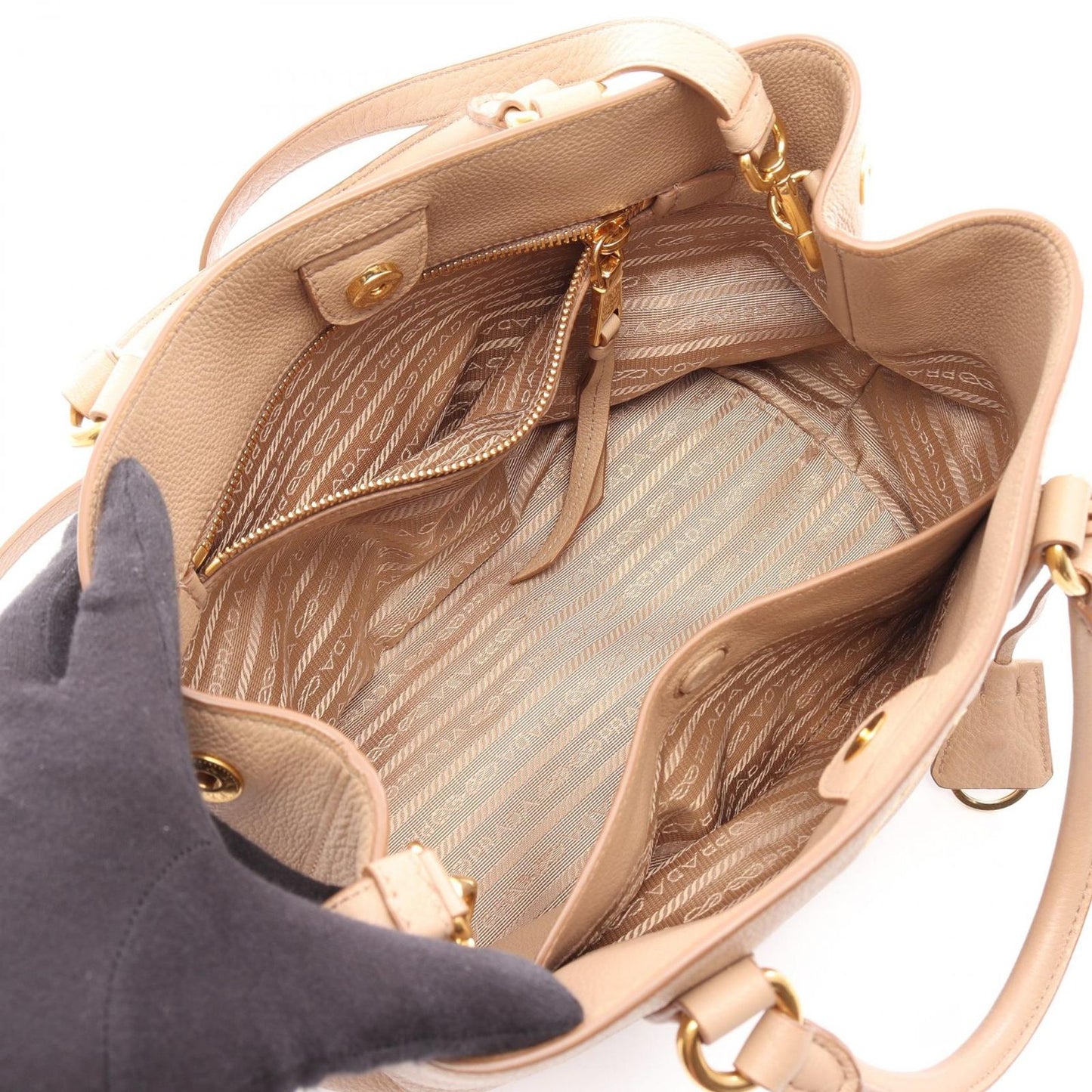 Prada Handbag Pink Beige Leather Metal Logo 2-Way Tote — view 3