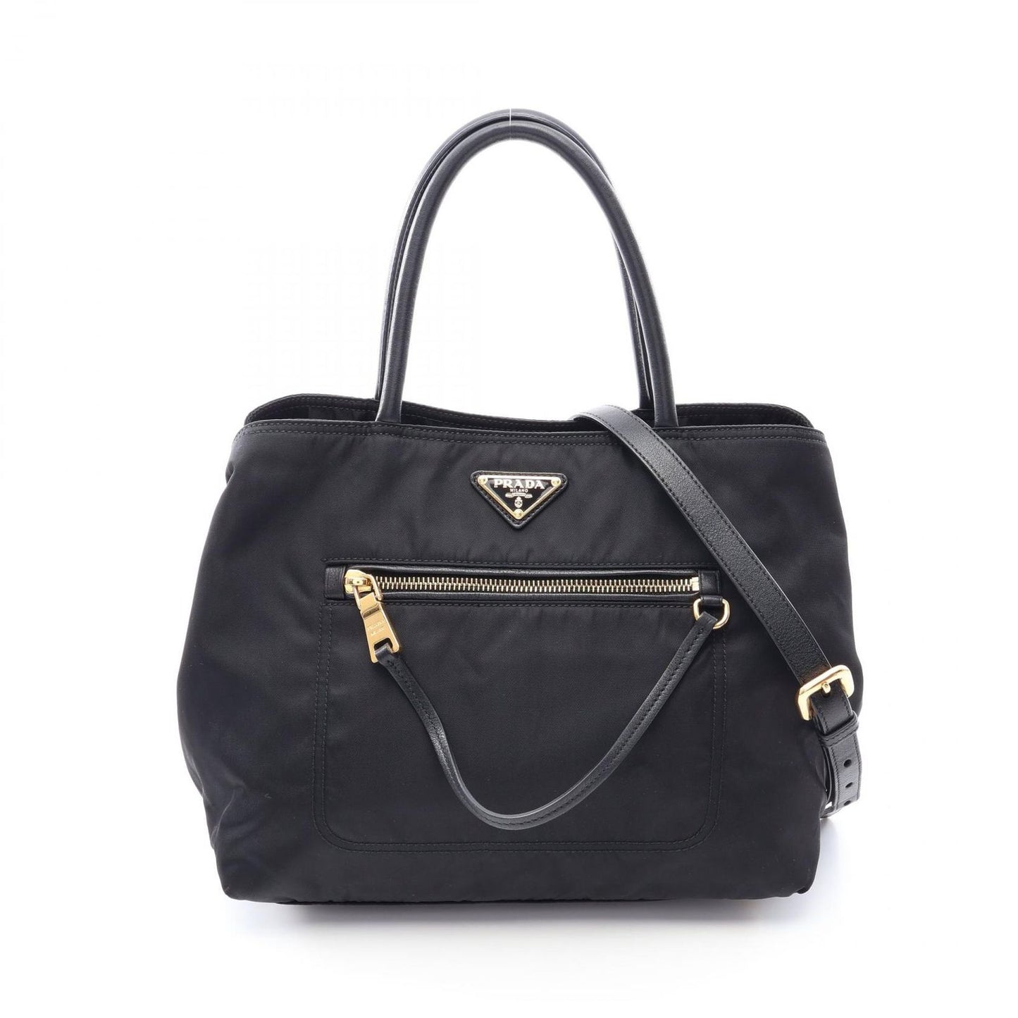 Prada Handbag Black Nylon Leather 2-Way