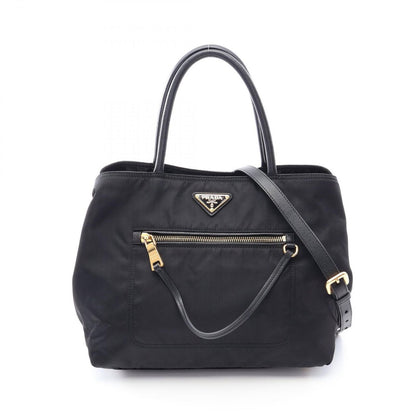 Prada Handbag Black Nylon Leather 2-Way