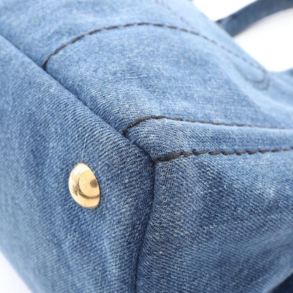 Prada Tote Bag Canapa Denim Blue Black Mini — view 5
