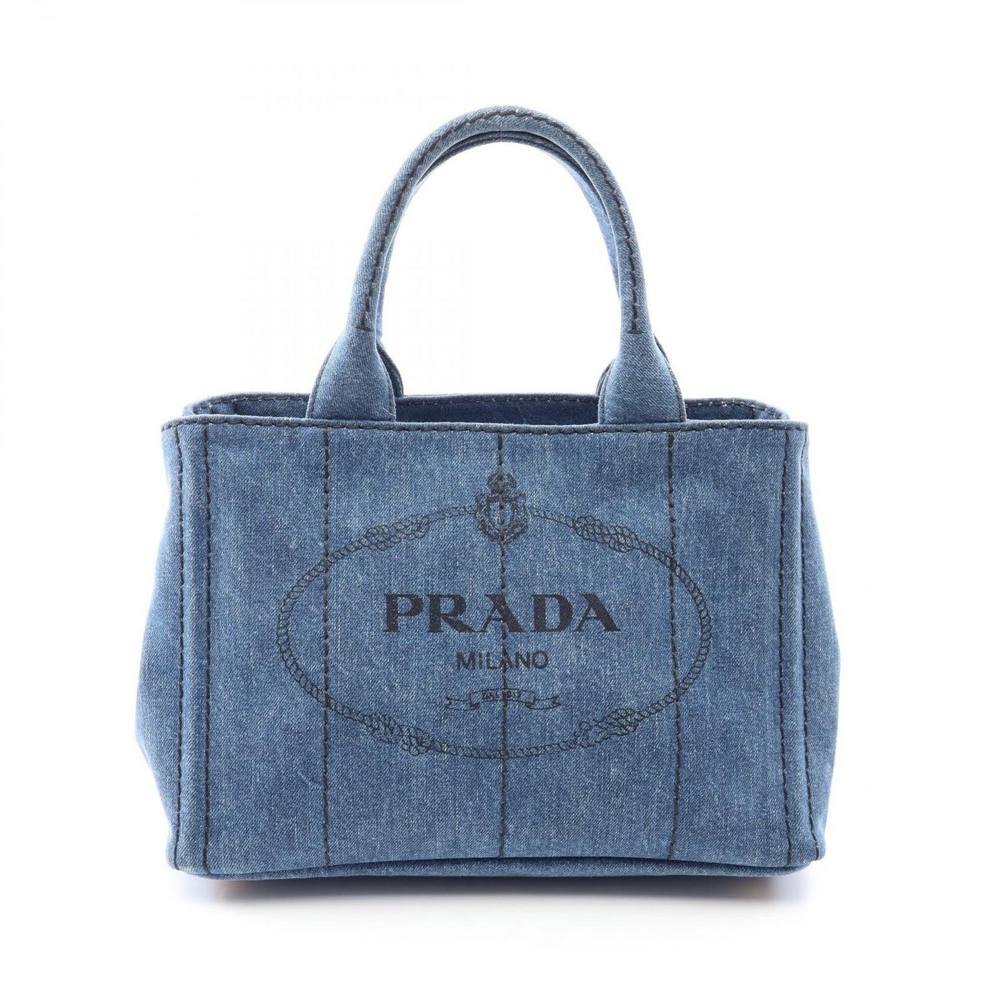 Prada Tote Bag Canapa Denim Blue Black Mini