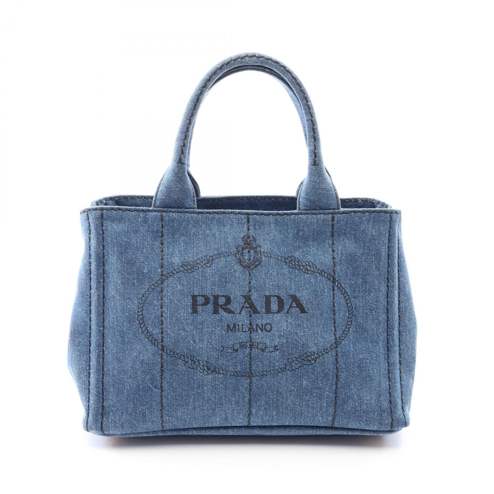 Prada Tote Bag Canapa Denim Blue Black Mini