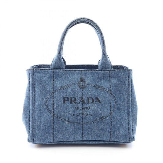Prada Tote Bag Canapa Denim Blue Black Mini