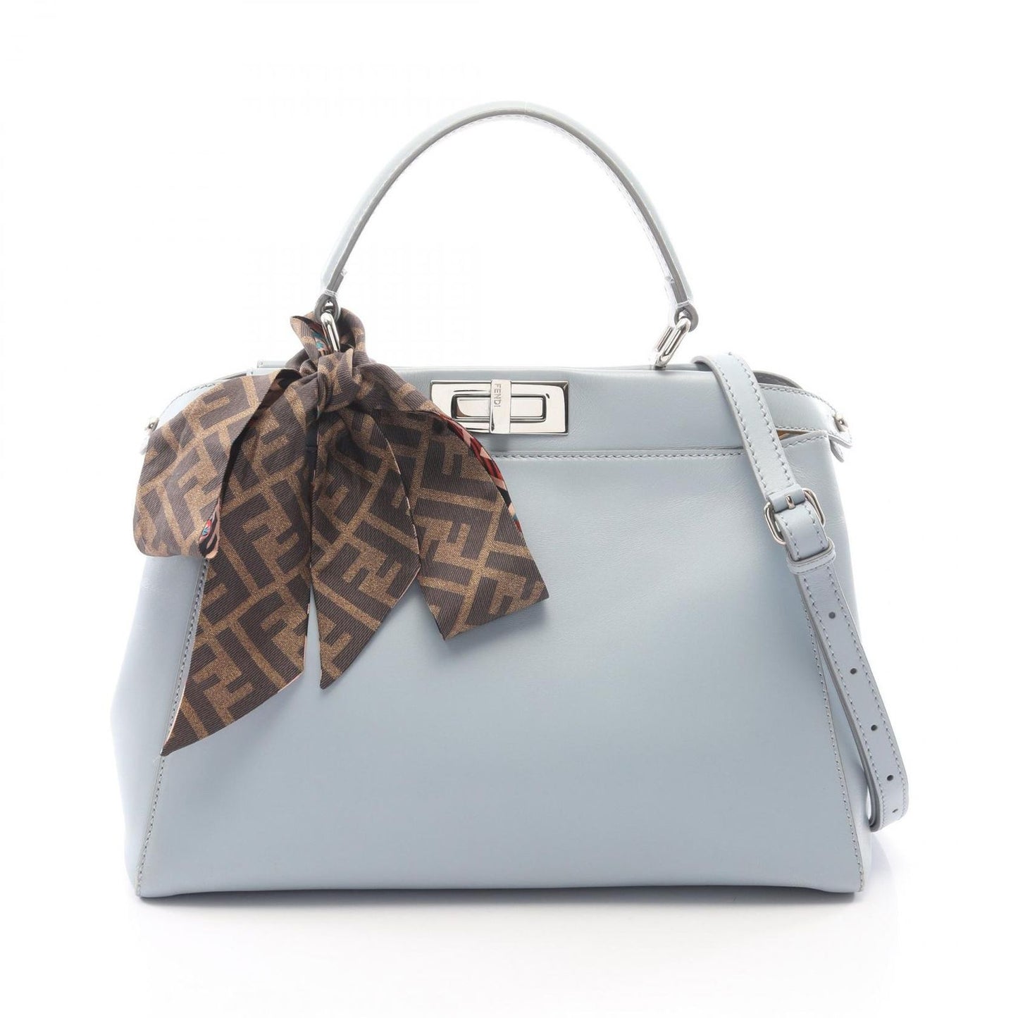 Fendi Handbag Peekaboo Regular 2-Way Light Blue Leather
