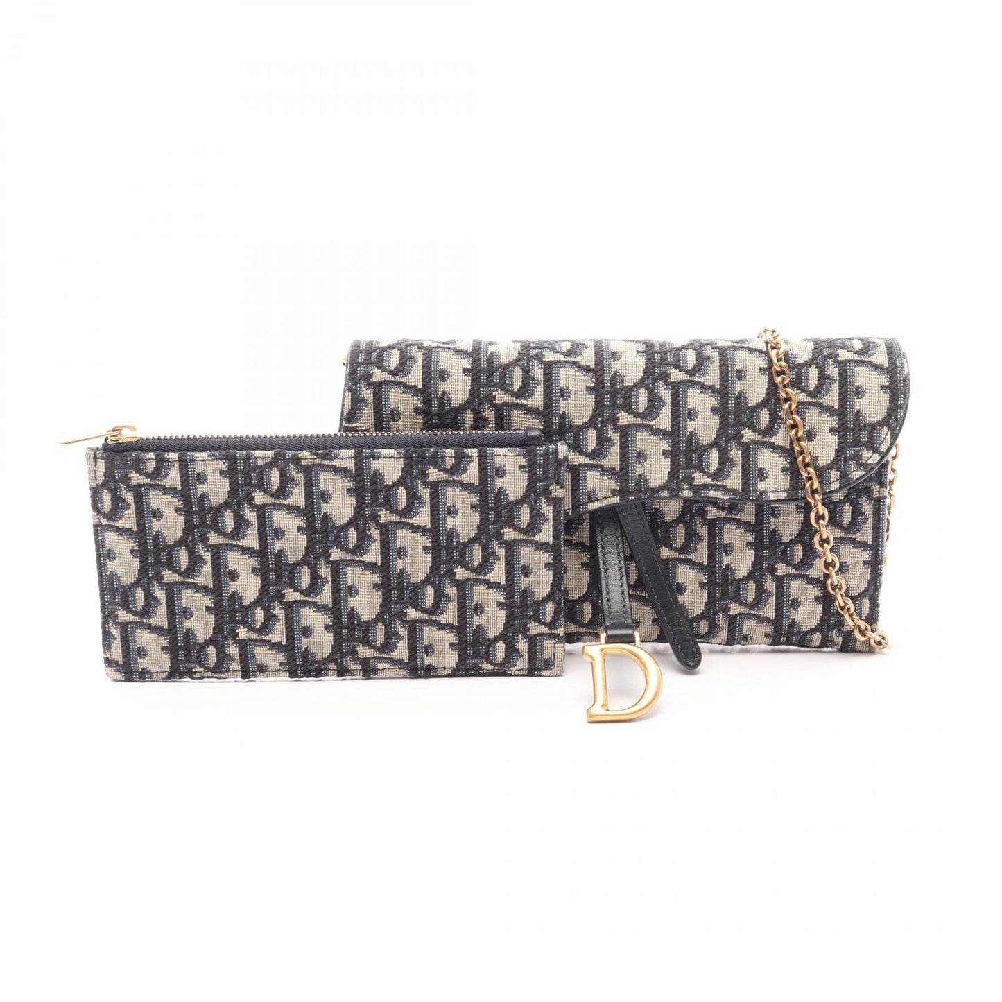 Dior Shoulder Bag Saddle Wallet Oblique Jacquard Navy Canvas Leather Chain — view 5
