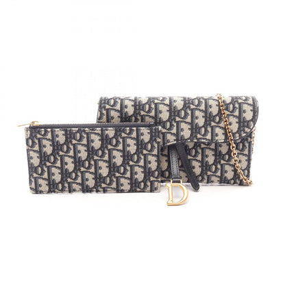 Dior Shoulder Bag Saddle Wallet Oblique Jacquard Navy Canvas Leather Chain — view 5