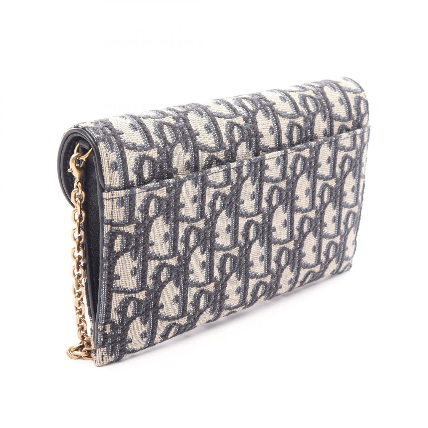 Dior Shoulder Bag Saddle Wallet Oblique Jacquard Navy Canvas Leather Chain — view 2