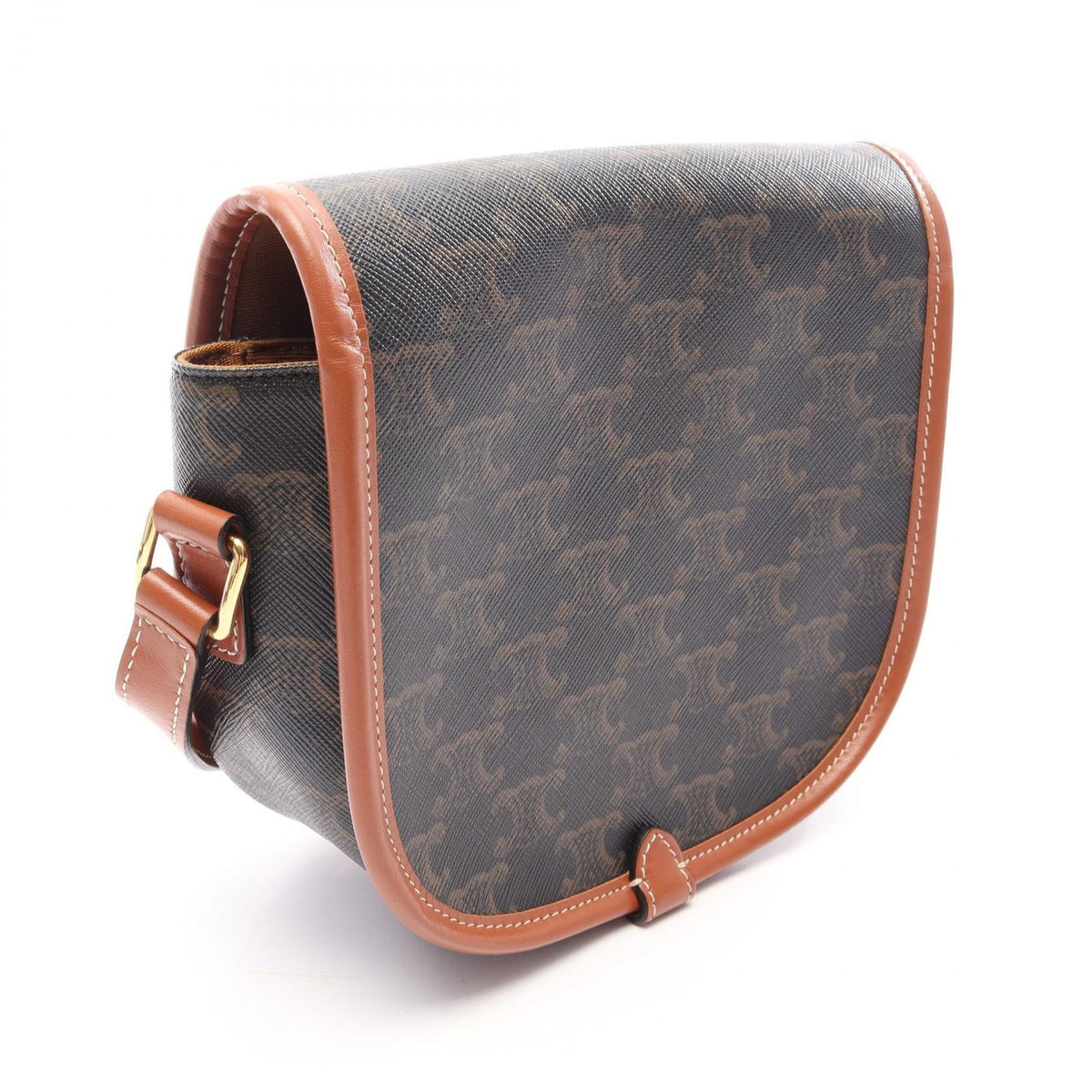 Celine Shoulder Bag Folco Triomphe Brown Black Canvas Leather — view 2