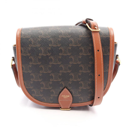 Celine Shoulder Bag Folco Triomphe Brown Black Canvas Leather