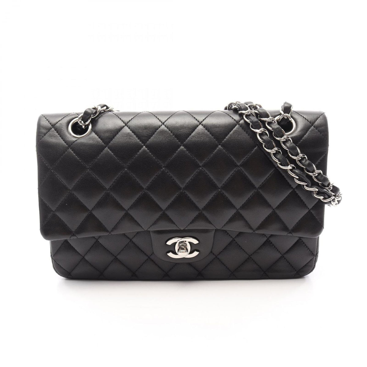 Chanel Shoulder Bag Quilted Double Flap Black Lambskin Chain
