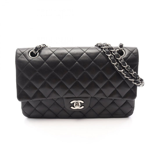 Chanel Shoulder Bag Quilted Double Flap Black Lambskin Chain