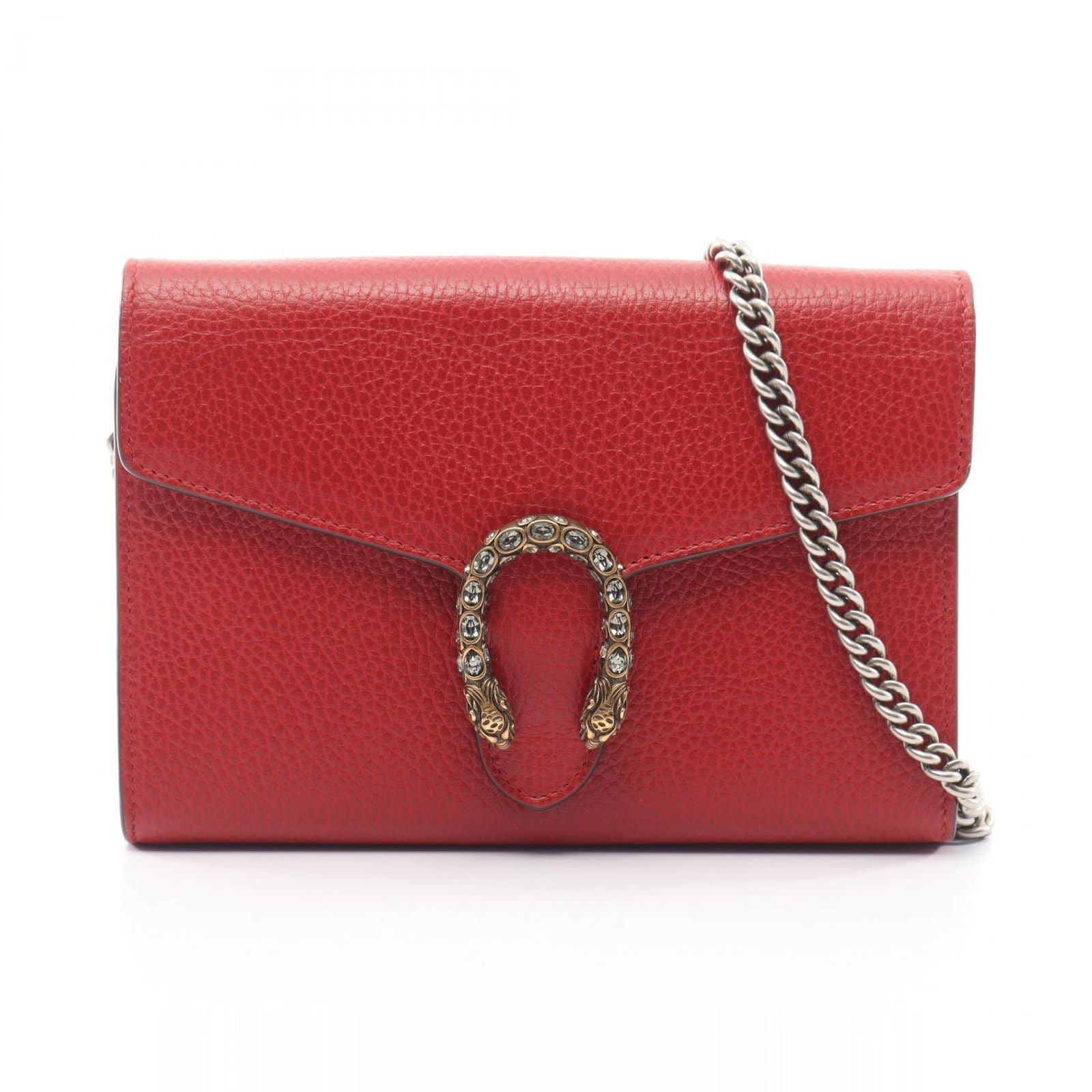 Gucci Shoulder Bag Dionysus Red Leather Chain Wallet